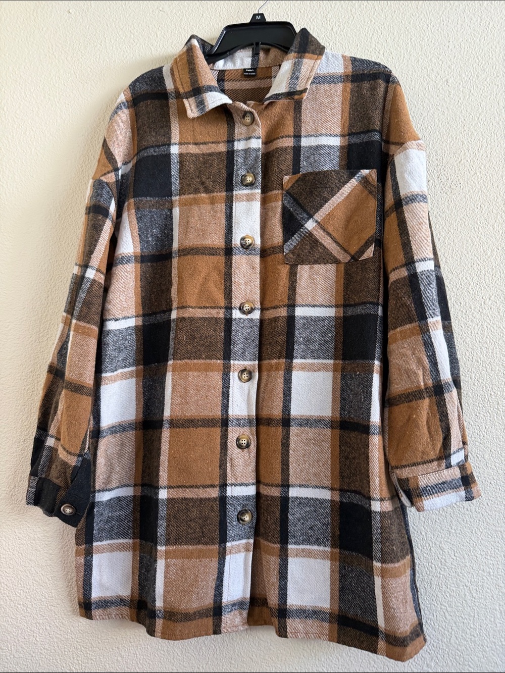 SHEIN Brown, Black & White Plaid Button-Up Jacket